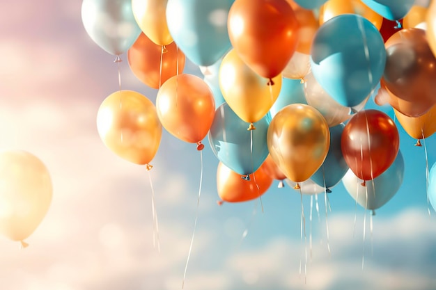 achtergrond van verjaardagsballonnen die in de lucht vliegen