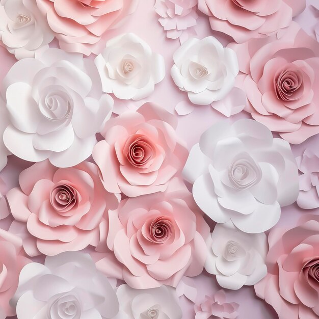 Achtergrond van witte en roze papieren rozen genereren ai
