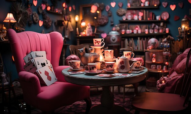 Achtergrond van Wonderland Tea Party Room Extra grote theekopjes Speelkaart De voor Content Creator Stream