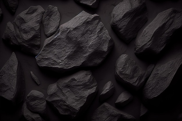Achtergrond van zwarte stenen 3d illustratie Generatieve AI