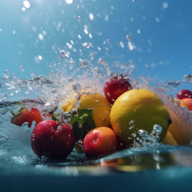 Foto achtergrond vers drop voedsel aardbei water natuur fruit gezond groen vitamine generatieve ai