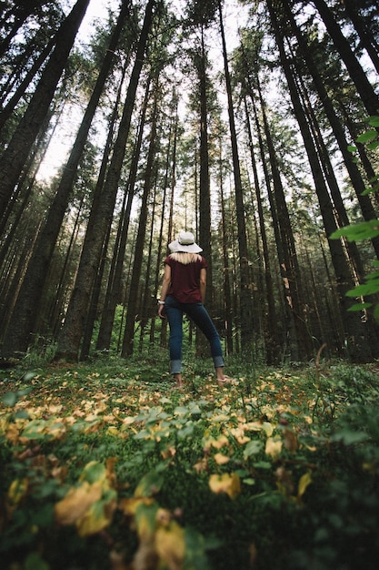 Achtergrond volledig beeld van vrouw die in het bos staat