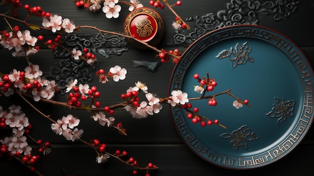 Achtergrond voor Lunar New Year of Chinese New Year met een bloeiende tak