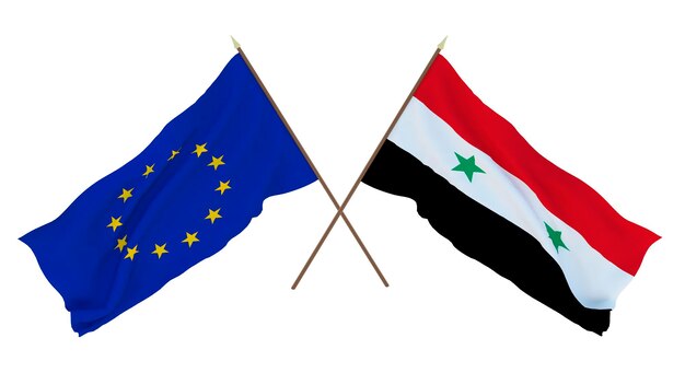 Achtergrond voor ontwerpers illustratoren Nationale Onafhankelijkheidsdag Vlaggen De Europese Unie en Syrië