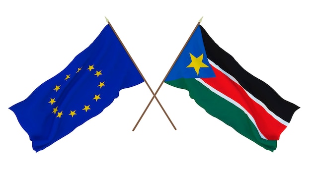 Achtergrond voor ontwerpers illustratoren Nationale Onafhankelijkheidsdag Vlaggen De Europese Unie en Zuid-Soedan