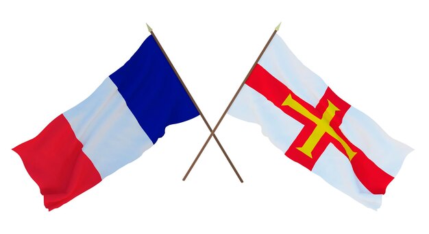 Achtergrond voor ontwerpers illustratoren Nationale Onafhankelijkheidsdag Vlaggen Frankrijk en Bailiwick of Guernsey