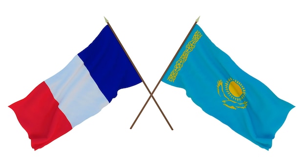 Achtergrond voor ontwerpers illustratoren Nationale Onafhankelijkheidsdag Vlaggen Frankrijk en Kazachstan