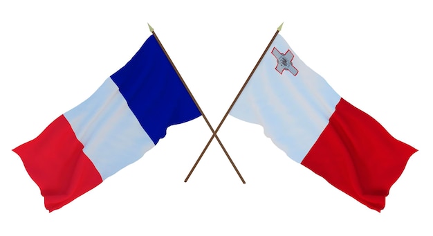 Achtergrond voor ontwerpers illustratoren Nationale Onafhankelijkheidsdag Vlaggen Frankrijk en Malta