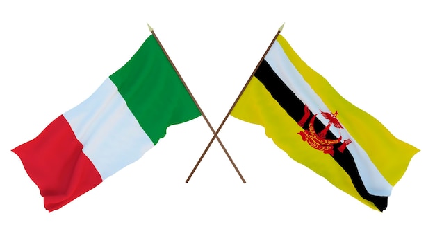 Achtergrond voor ontwerpers illustratoren Nationale Onafhankelijkheidsdag Vlaggen Italië en Brunei