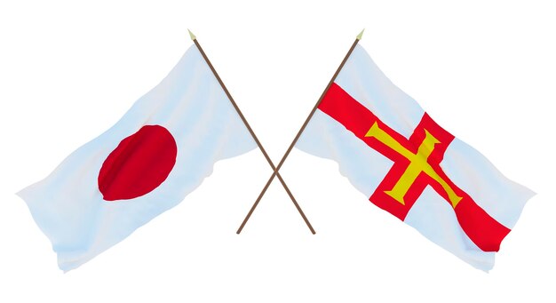 Achtergrond voor ontwerpers illustratoren Nationale Onafhankelijkheidsdag Vlaggen Japan en Bailiwick of Guernsey