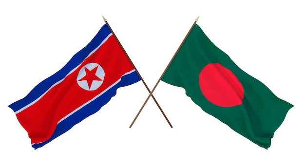 Achtergrond voor ontwerpers illustratoren Nationale Onafhankelijkheidsdag Vlaggen Noord-Korea en Bangladesh