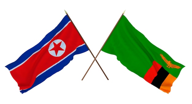 Achtergrond voor ontwerpers illustratoren Nationale Onafhankelijkheidsdag Vlaggen Noord-Korea en Zambia