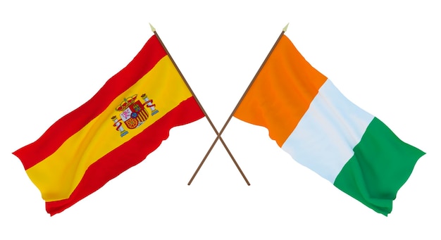 Achtergrond voor ontwerpers illustratoren Nationale Onafhankelijkheidsdag Vlaggen Spanje en Ivoorkust