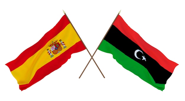 Achtergrond voor ontwerpers illustratoren Nationale Onafhankelijkheidsdag Vlaggen Spanje en Libië
