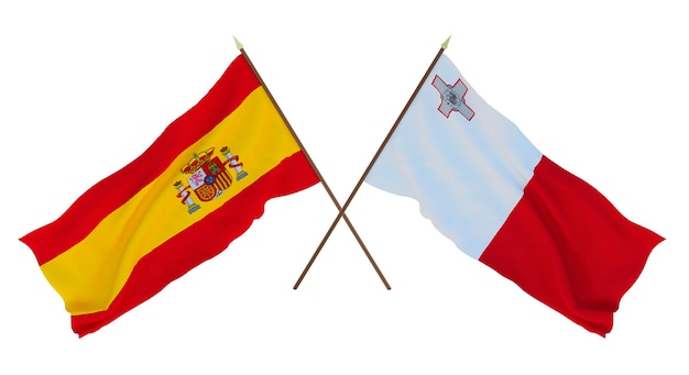 Achtergrond voor ontwerpers illustratoren Nationale Onafhankelijkheidsdag Vlaggen Spanje en Malta