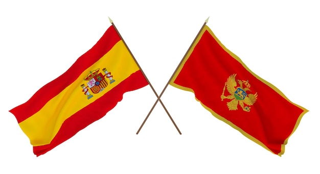 Achtergrond voor ontwerpers illustratoren Nationale Onafhankelijkheidsdag Vlaggen Spanje en Montenegro