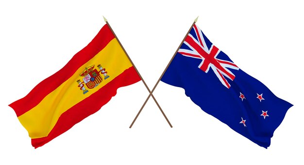 Achtergrond voor ontwerpers illustratoren Nationale Onafhankelijkheidsdag Vlaggen Spanje en Nieuw-Zeeland