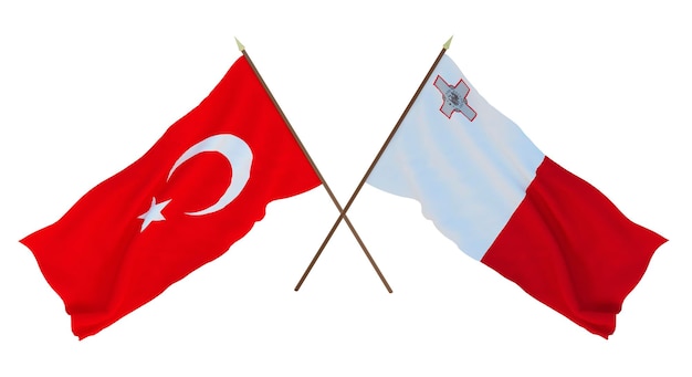 Achtergrond voor ontwerpers illustratoren Nationale Onafhankelijkheidsdag Vlaggen Turkije en Malta