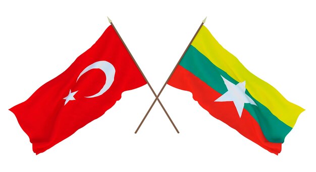 Achtergrond voor ontwerpers illustratoren Nationale Onafhankelijkheidsdag Vlaggen Turkije en Myanmar