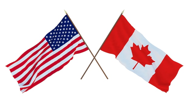 Achtergrond voor ontwerpers, illustratoren Nationale onafhankelijkheidsdag Vlaggen van de Verenigde Staten van Amerika, de VS en Canada