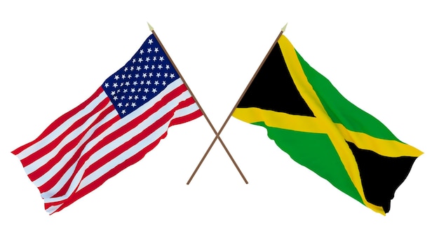 Achtergrond voor ontwerpers, illustratoren Nationale onafhankelijkheidsdag Vlaggen van de Verenigde Staten van Amerika, de VS en Jamaica