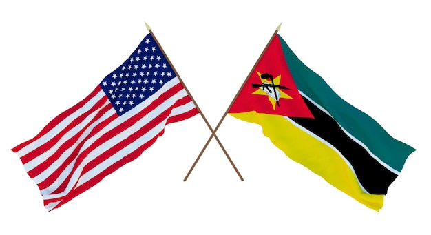 Achtergrond voor ontwerpers, illustratoren Nationale onafhankelijkheidsdag Vlaggen van de Verenigde Staten van Amerika, de VS en Mozambique