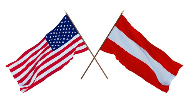 Achtergrond voor ontwerpers, illustratoren Nationale onafhankelijkheidsdag Vlaggen van de Verenigde Staten van Amerika, de VS en Oostenrijk