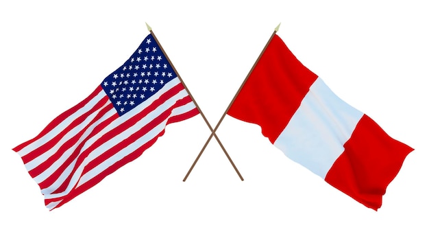 Achtergrond voor ontwerpers, illustratoren Nationale onafhankelijkheidsdag Vlaggen van de Verenigde Staten van Amerika, de VS en Peru