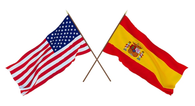 Achtergrond voor ontwerpers, illustratoren Nationale onafhankelijkheidsdag Vlaggen van de Verenigde Staten van Amerika, de VS en Spanje