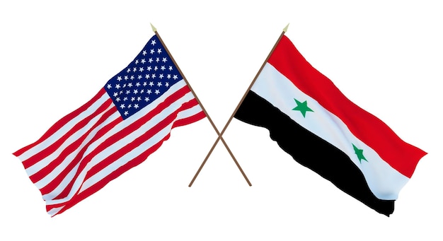 Achtergrond voor ontwerpers, illustratoren Nationale onafhankelijkheidsdag Vlaggen van de Verenigde Staten van Amerika, de VS en Syrië