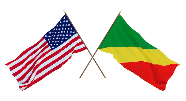 Achtergrond voor ontwerpers, illustratoren Nationale onafhankelijkheidsdag Vlaggen van de Verenigde Staten van Amerika, VS en Congo Brazzaville