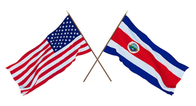 Achtergrond voor ontwerpers illustratoren Nationale onafhankelijkheidsdag vlaggen van de Verenigde Staten van Amerika, VS en Costa Rica