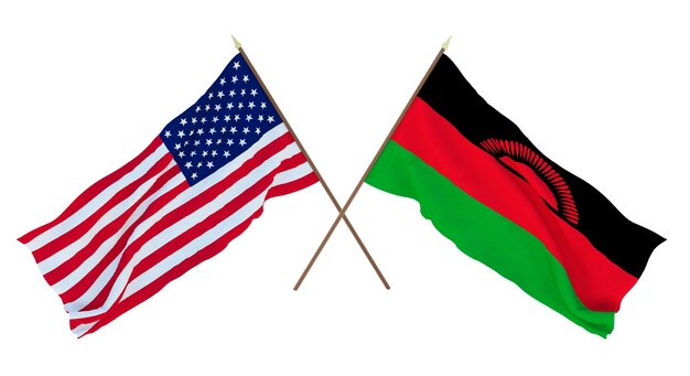 Achtergrond voor ontwerpers illustratoren Nationale Onafhankelijkheidsdag Vlaggen van de Verenigde Staten van Amerika, VS en Malawi