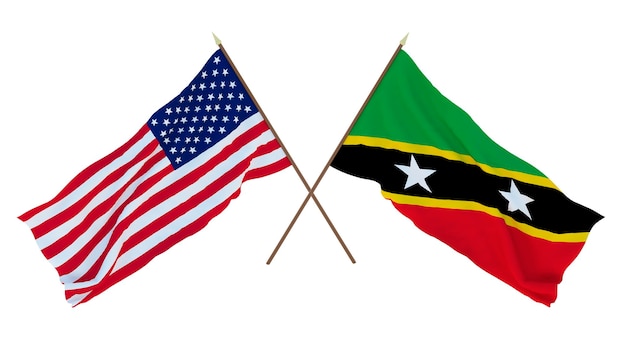 Achtergrond voor ontwerpers, illustratoren Nationale onafhankelijkheidsdag Vlaggen van de Verenigde Staten van Amerika, VS en Saint Kitts en Nevis