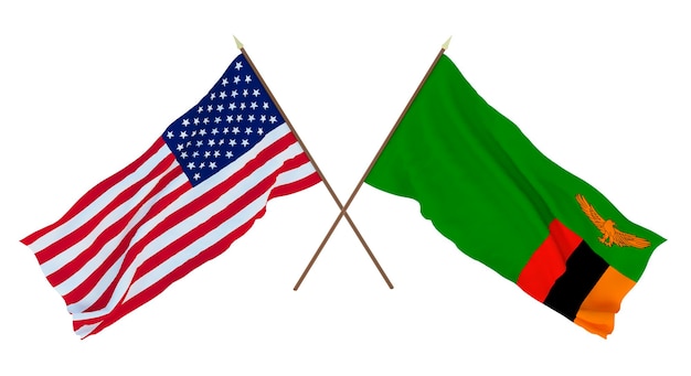 Achtergrond voor ontwerpers, illustratoren Nationale onafhankelijkheidsdag Vlaggen van de Verenigde Staten van Amerika, VS en Zambia