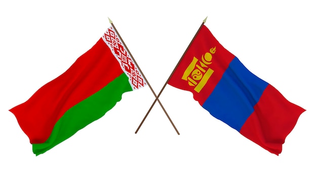 Achtergrond voor ontwerpers illustratoren Nationale Onafhankelijkheidsdag Vlaggen Wit-Rusland en Mongolië