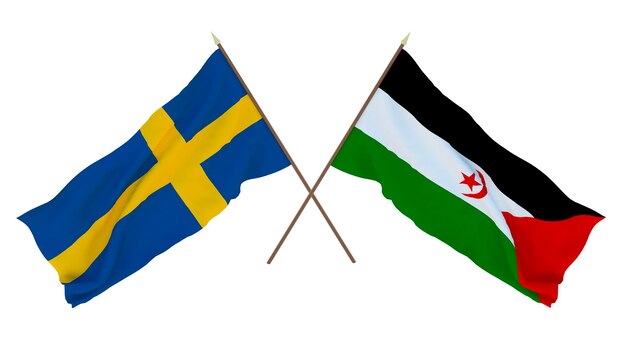 Achtergrond voor ontwerpers illustratoren Nationale Onafhankelijkheidsdag Vlaggen Zweden en Sahrawi Arabische Democratische Republiek