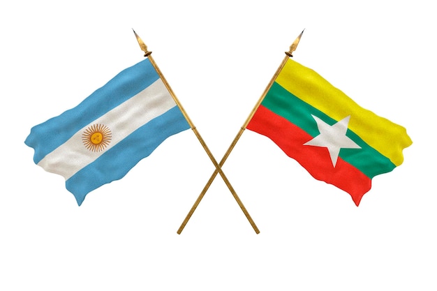 Achtergrond voor ontwerpers Nationale feestdag 3D-model Nationale vlaggen Argentinië en Myanmar