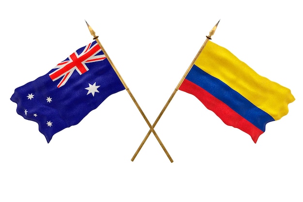 Achtergrond voor ontwerpers Nationale feestdag 3D-model Nationale vlaggen Australië en Colombia