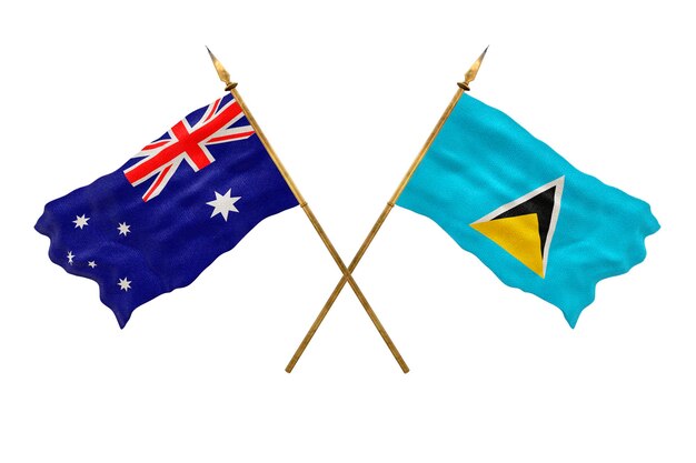 Achtergrond voor ontwerpers Nationale feestdag 3D-model Nationale vlaggen Australië en Saint Lucia