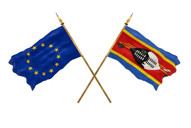 Achtergrond voor ontwerpers Nationale feestdag 3D-model Nationale vlaggen Europese Unie en Eswatini