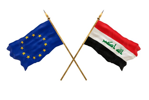 Achtergrond voor ontwerpers Nationale feestdag 3D-model Nationale vlaggen Europese Unie en Irak