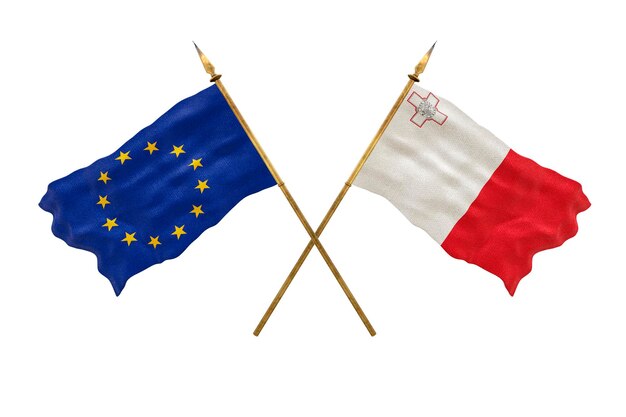 Achtergrond voor ontwerpers Nationale feestdag 3D-model Nationale vlaggen Europese Unie en Malta