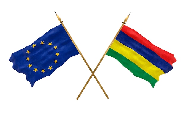 Achtergrond voor ontwerpers Nationale feestdag 3D-model Nationale vlaggen Europese Unie en Mauritius
