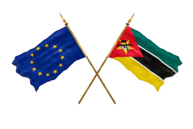 Achtergrond voor ontwerpers Nationale feestdag 3D-model Nationale vlaggen Europese Unie en Mozambique