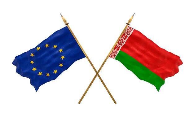 Achtergrond voor ontwerpers Nationale feestdag 3D-model Nationale vlaggen Europese Unie en Wit-Rusland