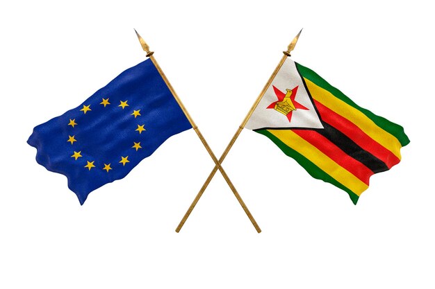 Achtergrond voor ontwerpers Nationale feestdag 3D-model Nationale vlaggen Europese Unie en Zimbabwe