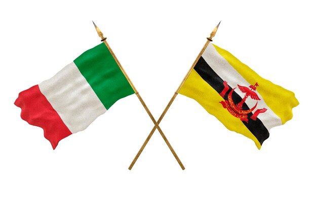 Achtergrond voor ontwerpers Nationale feestdag 3D-model Nationale vlaggen Italië en Brunei