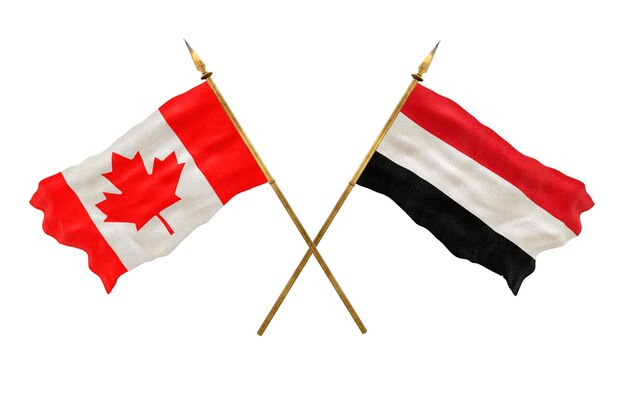 Achtergrond voor ontwerpers Nationale feestdag 3D-model Nationale vlaggen van Canada en Jemen