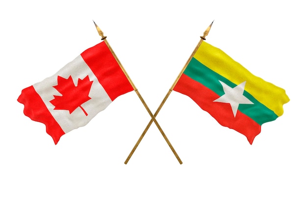 Achtergrond voor ontwerpers Nationale feestdag 3D-model Nationale vlaggen van Canada en Myanmar